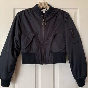TOPSHOP PETITE Navy Cropped Bomber Jacket - *LIKE NEW*
